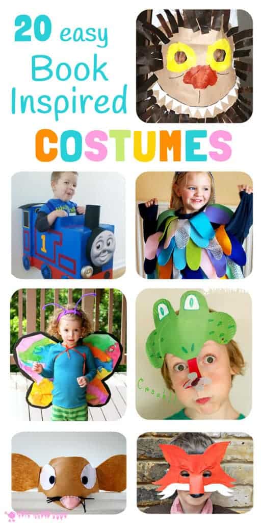 20 easy DIY Book Inspired Costumes perfect for dressing up on World Book Day and Children's Book Week and as homemade Halloween costumes. #costumes #dressup #dramaticplay #worldbookday #bookweek #homemadecostumes #bookactivities #kidsbooks #kidsliterature #kidscraftroom #DIYcostumes