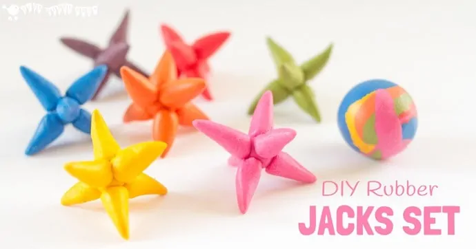 Make a DIY rubber JACKS GAME with this easy and colourful Sugru craft.