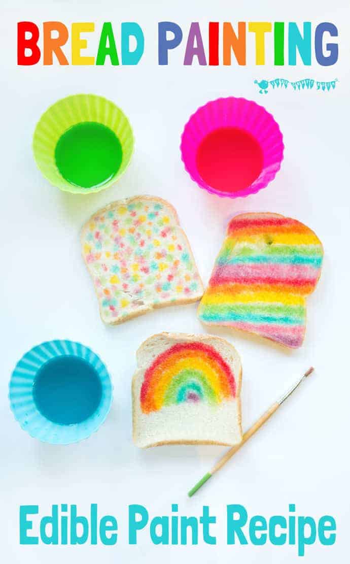 ART YOU CAN EAT is such fun! Check out our easy EDIBLE PAINT RECIPE and get the kids busy creating their own RAINBOW BREAD MASTERPIECES. 