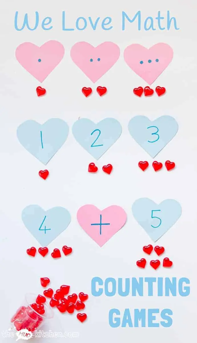COUNTING FOR KIDS GAMES - three fun ways to develop early years math understanding of one to one correspondence, number recognition and number sentences. 