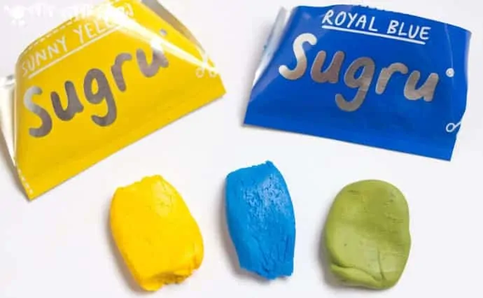 mixing-Sugru-colours- Make a DIY rubber JACKS GAME with this easy and colourful Sugru craft.