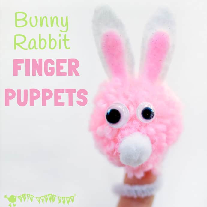 POM POM BUNNY RABBIT FINGER PUPPETS are easy and fun for children to make and a great way to encourage kids imaginative play and story telling.