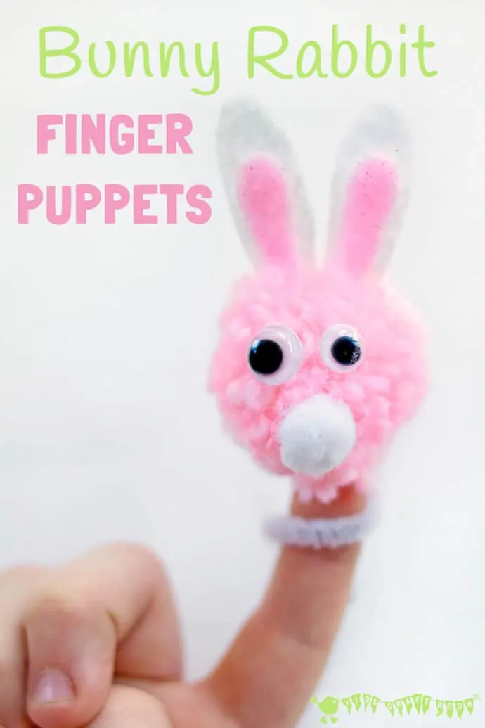 POM POM BUNNY RABBIT FINGER PUPPETS are easy and fun for children to make and a great way to encourage kids imaginative play and story telling.