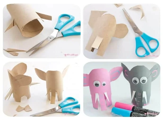 How-To-Make-A-Cardboard-Tube-Elephant. This Jungle Scene Playset looks amazing and is so easy to make using toilet paper roll crafts. Such a great way to spark creativity and imaginative play!