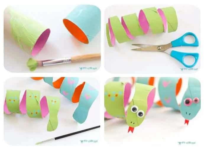 How-To-Make-A-Cardboard-Tube-Snake. This Jungle Scene Playset looks amazing and is so easy to make using toilet paper roll crafts. Such a great way to spark creativity and imaginative play!