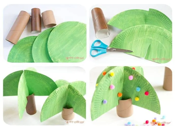 How-To-Make-Toilet-Paper-Roll-Trees. This Jungle Scene Playset looks amazing and is so easy to make using toilet paper roll crafts. Such a great way to spark creativity and imaginative play!