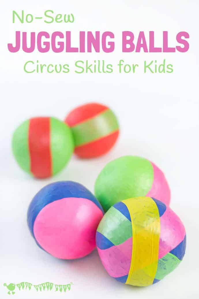 DIY JUGGLING BALLS - Learn how to make juggling balls with this easy no-sew method. Juggling is a fun activity for kids to develop gross motor skills, balance, co-ordination and of course patience and determination! #juggling #jugglingballs #homemadetoys #balls #kidscrafts #craftsforkids #kidsactivities #kidscraftroom #ballooncrafts #circus #circusskills