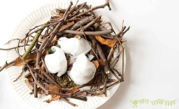Make A Birds Nest STEAM project is a fun way to challenge your kids and get them testing out their ideas and problem solving. Can you build a nest using natural materials just like real birds do? No glue or tape allowed! 