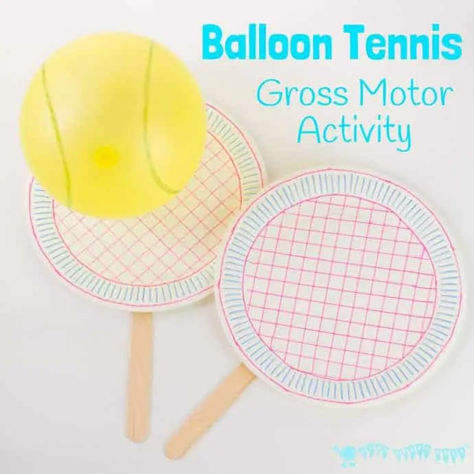 BALLOON TENNIS a great game to play inside or outdoors. Kids will love letting off steam and developing their gross motor skills.