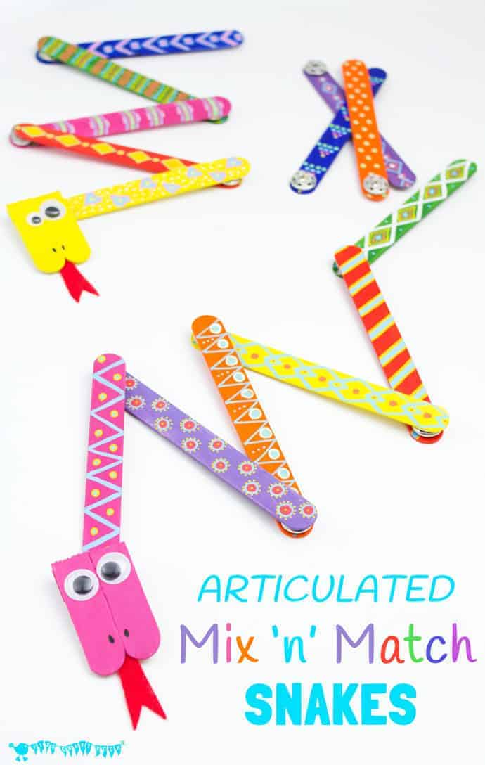 SNAKE CRAFT : This Mix 'N Match Articulated Snake Craft is such fun and twists, turns and slithers like a real one! With bright and colourful interchangeable body parts kids can make a unique snake toy every time they play!