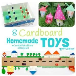 Inspire creativity and imaginative play with homemade toys made from recycled materials like these awesome Cardboard Homemade Toys! Kids will love to play with something they've helped to make and it's great for building their environmental awareness too.