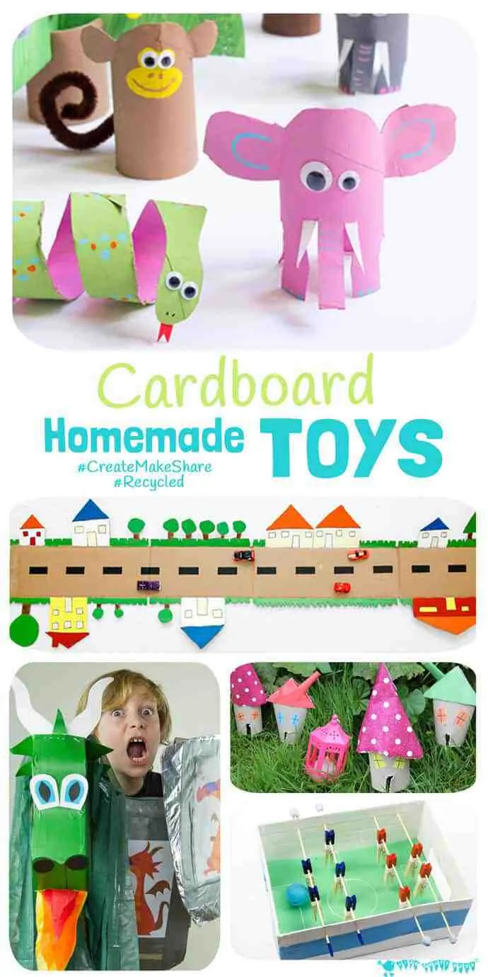 collage of cardboard toys