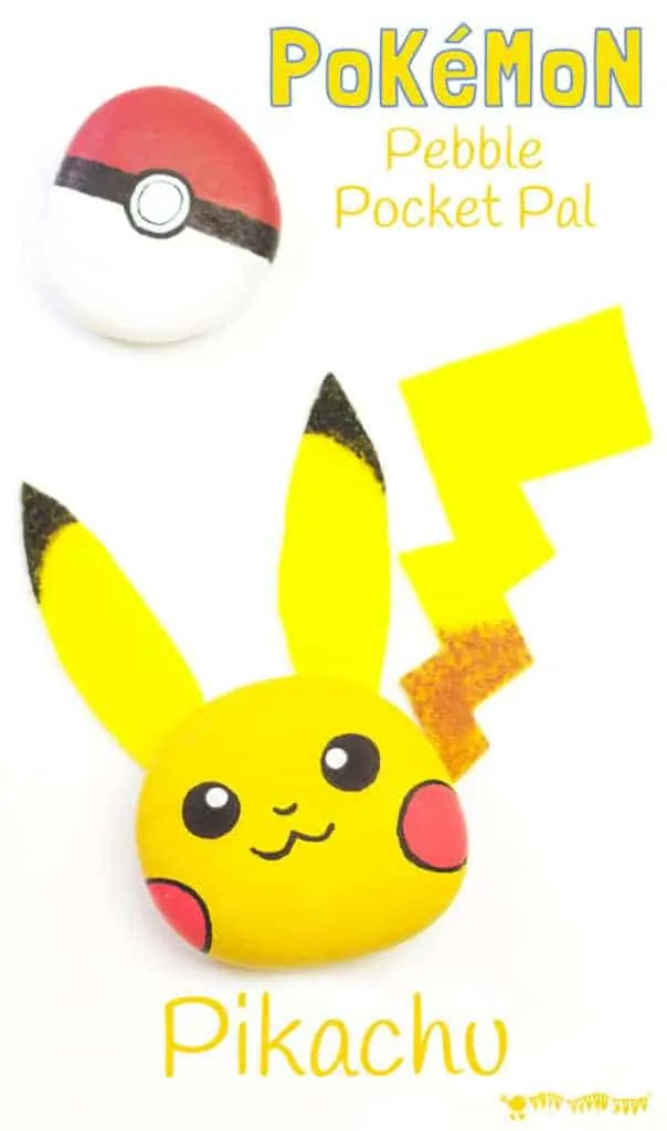 Pikachu Craft - An easy and cute Pokémon pebble craft. Pikachu is a pocket pal you can actually play with! This fun Pebble Pikachu is a great Pokemon DIY for Pokemon Go fans...gotta catch 'em all! #pokemon #pokémon #pikachu #rockcrafts #rockpainting #paintedrocks #pebblecrafts #naturecrafts #PokemonGo #kidscrafts #craftsforkids #kidscraftroom #pokeball #pikachucrafts #pokemoncrafts
