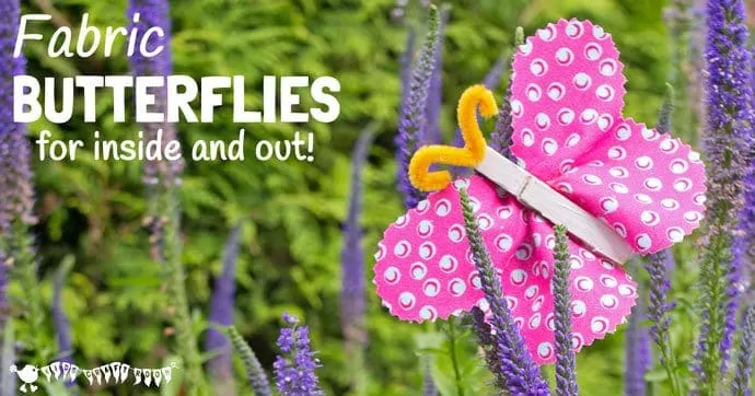 This FABRIC CLOTHESPIN BUTTERFLY CRAFT is cute, colourful and easy. Kids will love to decorate the house or garden with their beautiful handmade butterflies. A great Spring craft and Summer craft for kids.