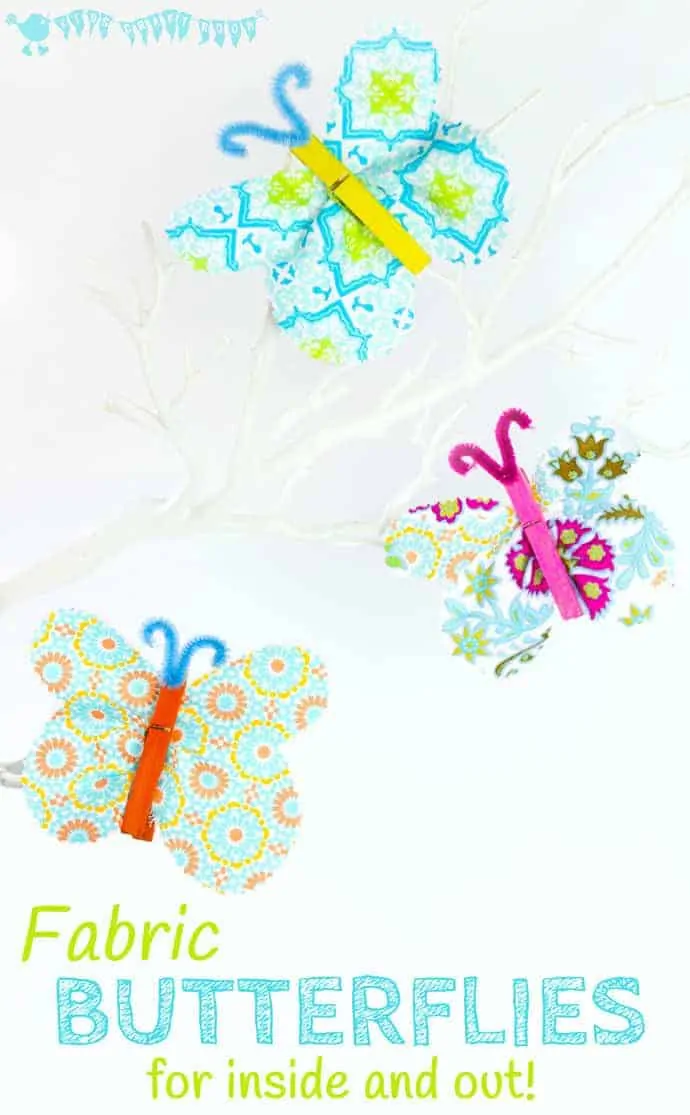 This FABRIC CLOTHESPIN BUTTERFLY CRAFT is cute, colourful and easy. Kids will love to decorate the house or garden with their beautiful handmade butterflies. A great Spring craft and Summer craft for kids.
