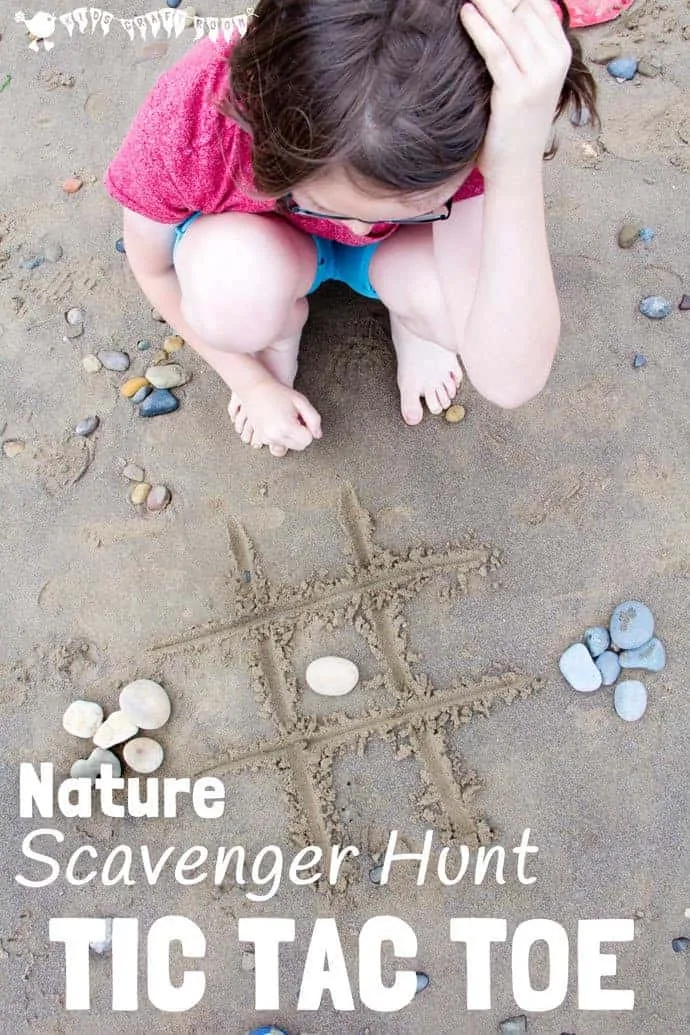 This fun NATURE SCAVENGER HUNT TIC TAC TOE game has a clever twist that keeps your kids engaged for longer and gets them learning about the natural world around them time and time again! #scavengerhunt #natureactivities #tictactoe #noughtsandcrosses #outsidegames #beachgames #beachactivities #outdoorgames #games #familygames #beach #kidscraftroom #kidsactivities #play #playideas #outsideplay #outdoorplay