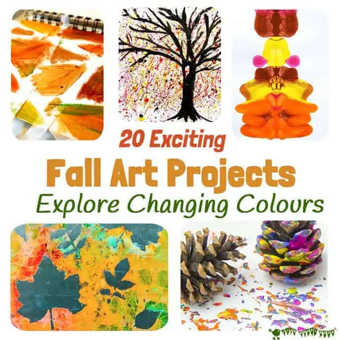 Fall Art Projects For Kids You Must Try! Here are 20 exciting Fall art ideas that explore Autumn colours in new and exciting ways. You'll never look at red, orange and yellow paint in the same way again! Fall Painting ideas made fun!