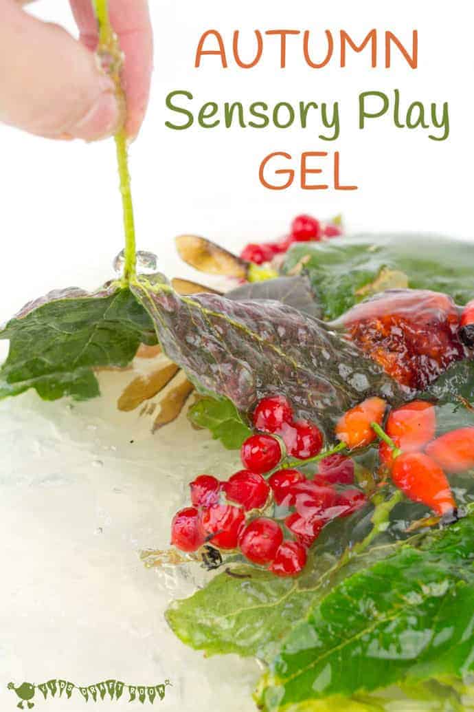 Autumn Sensory Play Gel is an irresistible hands-on play idea bringing the wonders of Nature into a squishy, squashy textural delight kids LOVE to explore.#sensory #sensoryplay #earlyyears #preschool #play #playideas #sensorybins #natureactivities #fall #fallactivities #kidsactivities #fallideas #autumn #messyplay #kidscraftroom
