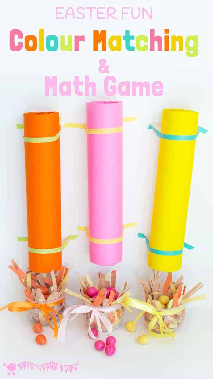 EASTER COLOUR MATCHING AND MATH GAME - kids will love sorting, posting and counting chocolate eggs in this fun, colourful, hands on game. #math #easter #eastercrafts #easteractivities #preschool #prek #counting #game #colorsorting #mathgame #kidsactivities #ece #earlylearning #earlyyears #springactivity #kidscraftroom
