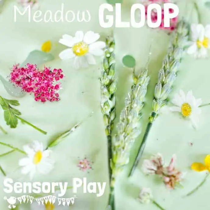 Meadow Oobleck/Gloop is an exciting sensory play opportunity that stimulates kids senses, connects them with Nature and promotes many areas of learning.