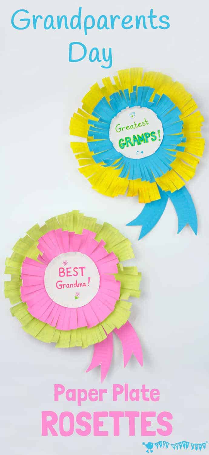Paper Plate Rosettes are a great Grandparent's Day Craft. Every Granny and Grandad will feel appreciated receiving a personalised award they can wear too!