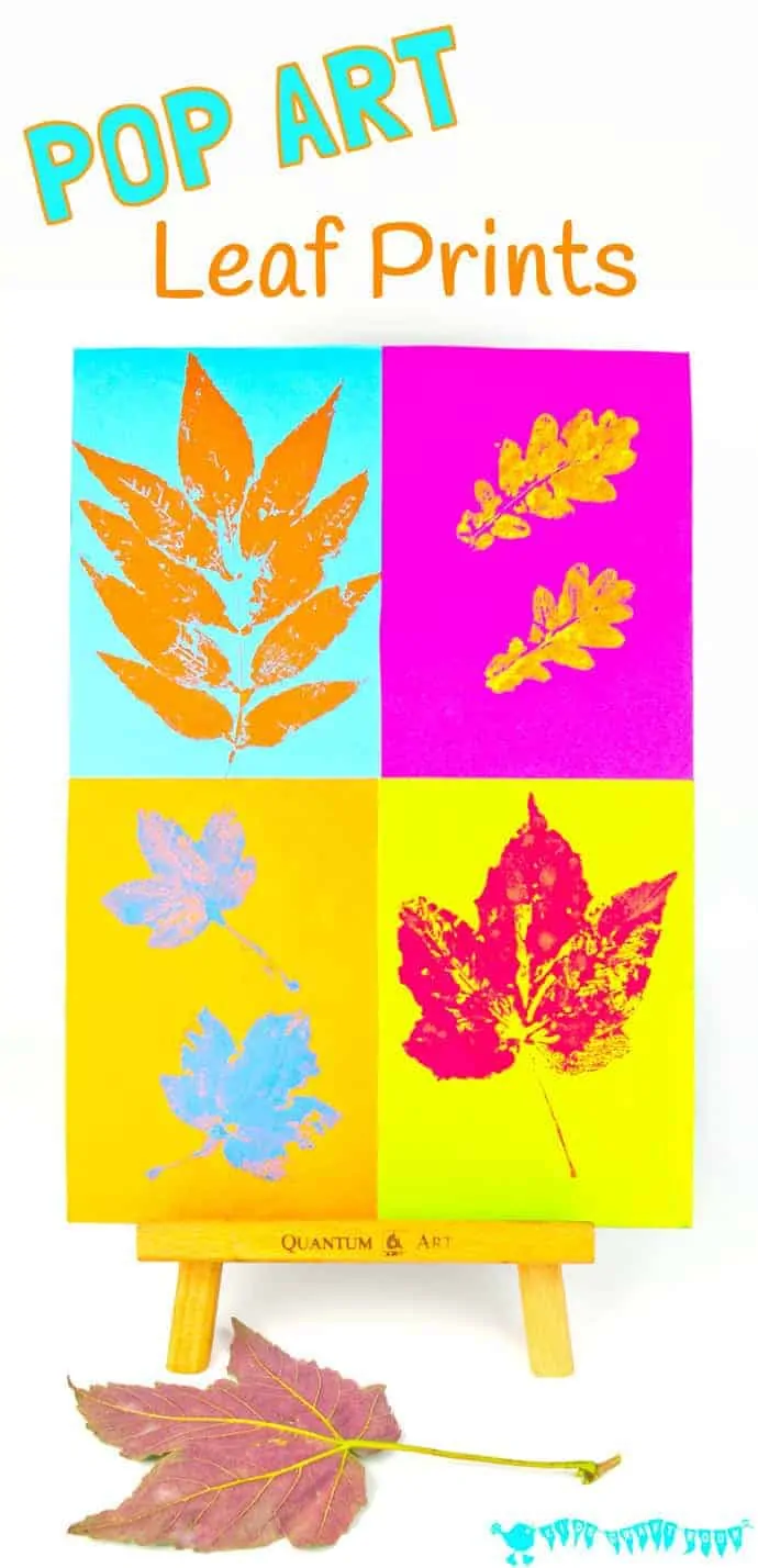 POP ART LEAF PRINTING Kids will love making vibrant leaf art with this printing technique. It takes a classic leaf prints painting activity from "meh' to "WOW!" #fall #fallart #autumn #autumnart #kidsart #artforkids #leaf #leaves #fallcrafts #kidscrafts #craftsforkids #fallactivities #kidsactivities #falldecor