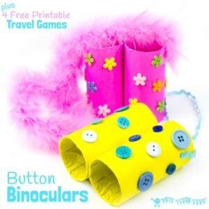BUTTON BINOCULARS CRAFT & TRAVEL GAMES - The holidays are never far away and we all start thinking about days out and visiting family and friends. These adorable Button Binoculars and free printable Travel Games are a great way to keep the kids entertained on long journeys. Travelling with kids can be so much fun!