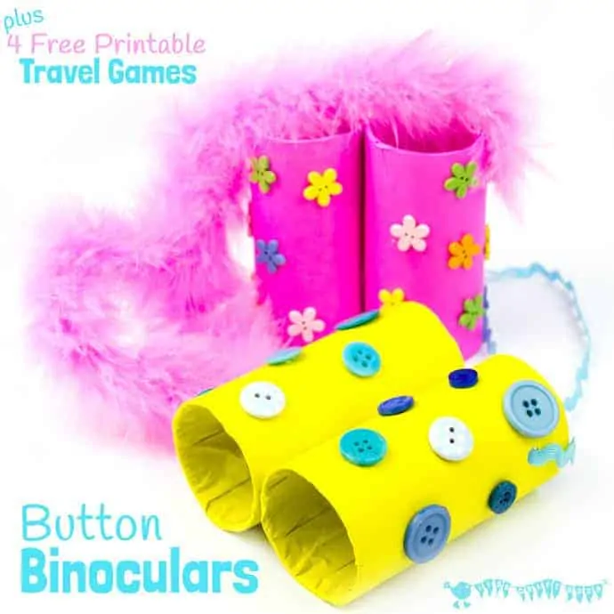 BUTTON BINOCULARS CRAFT & TRAVEL GAMES - The holidays are never far away and we all start thinking about days out and visiting family and friends. These adorable Button Binoculars and free printable Travel Games are a great way to keep the kids entertained on long journeys. Travelling with kids can be so much fun! 