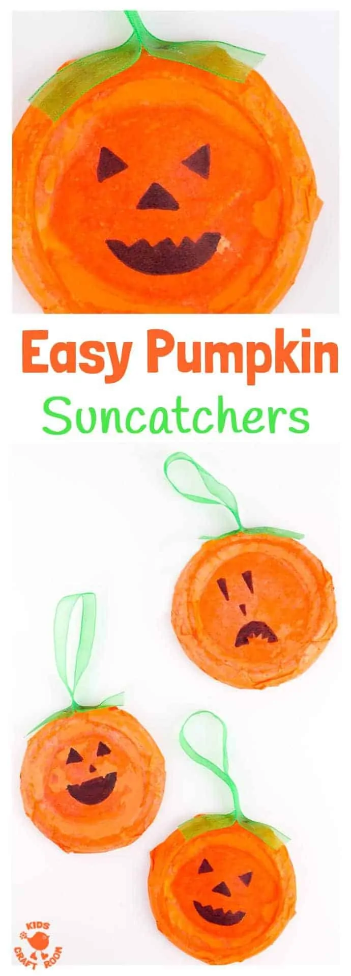 A collage of four different Easy Peasy Halloween Pumpkin Crafts For Kids.