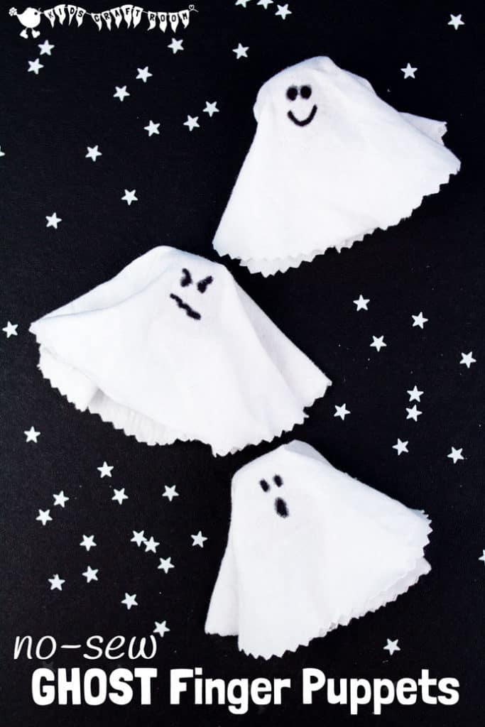 GHOST FINGER PUPPETS - Little fingers are going to wiggle with excitement for these super speedy No-Sew Ghost Puppets! Such a fun and quick Halloween craft for kids. #halloween #halloweencrafts #halloweenactivities #ghosts #ghostcrafts #puppets #puppetcrafts #kidscrafts #halloweendecorations #kidscraftroom