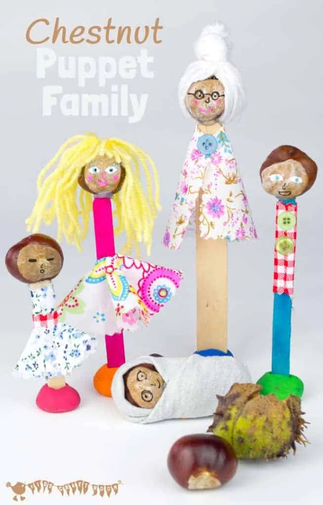 Make a Puppet Family with this fun and creative chestnut craft for kids. These chestnut people will give kids hours of imaginative play & story telling.