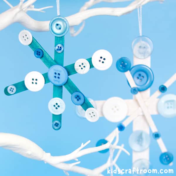 Popsicle Stick and Button Snowflake Craft