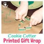 Quick and easy Cookie Cutter Printed Wrapping Paper, a great christmas craft for kids to make gifts special. The easiest way to make DIY printed gift wrap.