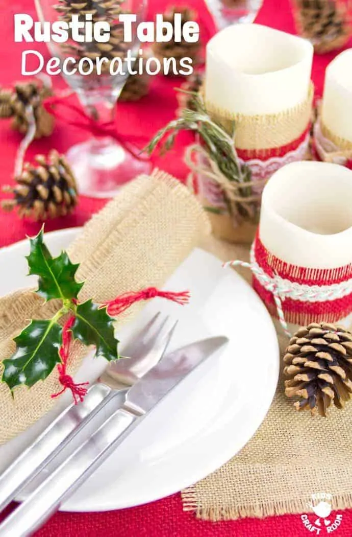 Transform your dining table with lovely homemade Rustic Table Decorations. Easy 5 minute country style table settings make a homemade Christmas stress free. 