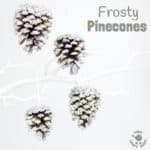 This frosty pinecone craft, based on a classic, has a clever little twist that really gives its frosty appearance a special edge! These pinecones are super frosty, super sparkly and super fun for little hands to make! They look great as Christmas ornaments or for a Winter display. #christmas #winter #ornaments #pinecones #naturecrafts #kidscrafts #fallcrafts #pineconecrafts #wintercrafts #wintercraftideas #craftsforkids #snow #frost #Winteractivities #winterart #kidscraftideas