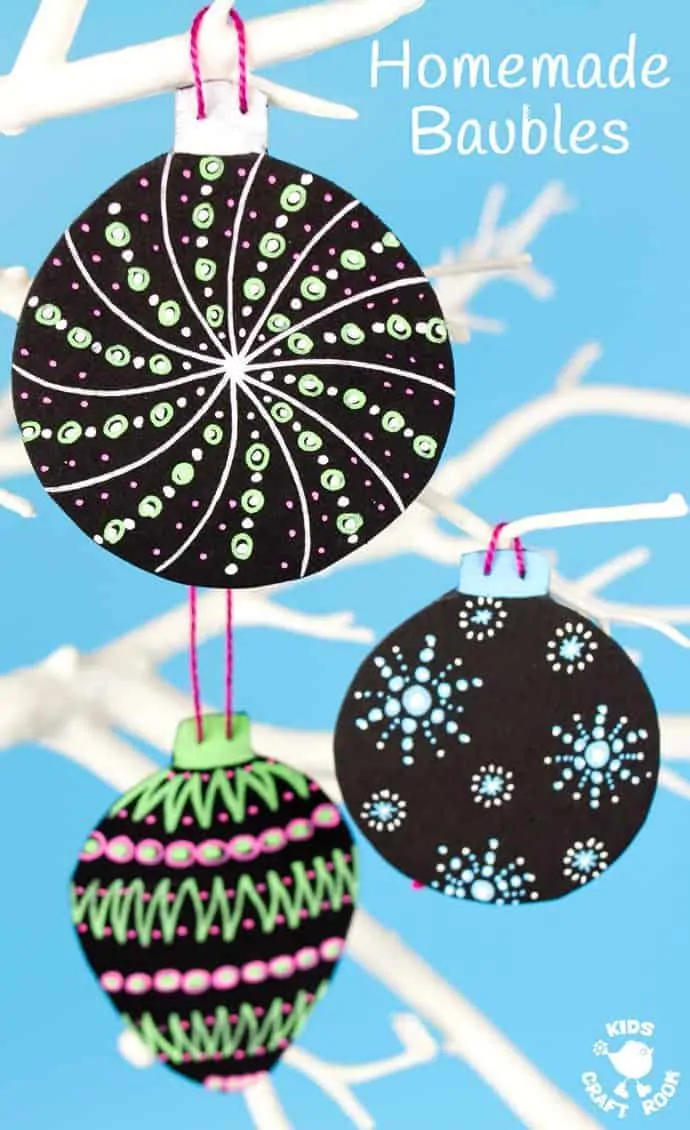 HOMEMADE BAUBLES Make vibrant and gorgeous homemade baubles to hang on your Christmas tree. These DIY Christmas ornaments are a great Posca Pen craft for kids and grown ups. #christmas #ornaments #kidscrafts #christmascrafts #posca #kidscraftroom
