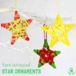 YARN WRAPPED STAR ORNAMENTS are a fun popsicle stick craft to build fine motor skills. They look great hanging on the Christmas tree, as a bedroom mobile or for a Space themed study topic.