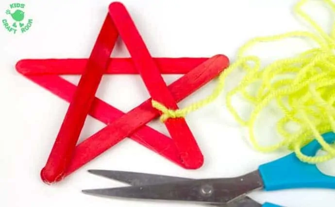 Yarn Wrapped Popsicle Stick Star Ornaments-step 1