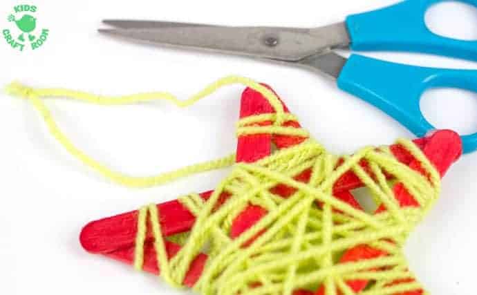 Yarn Wrapped Popsicle Stick Star Ornaments-step 3