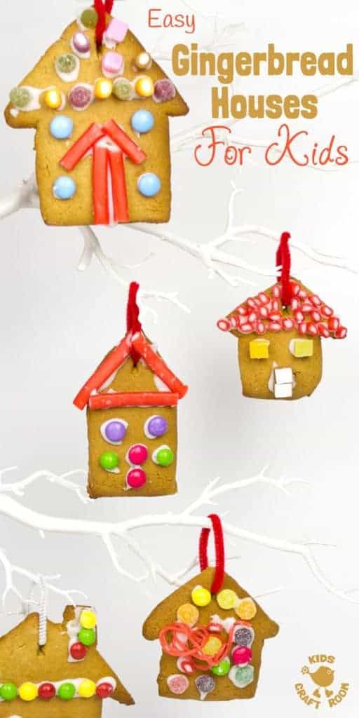 This easy gingerbread house recipe is great fun for the whole family. Forget the frustrations of 3D houses that fall down and make pretty 2D gingerbread houses instead. Just as pretty and delicious but without all the hassle! These cute gingerbread houses can be hung on the Christmas tree and given as gifts too. #christmas #christmasornaments #gingerbread #gingerbreadhouse #christmasrecipe #recipe #cookingwithkids #kidsrecipes #christmastreats