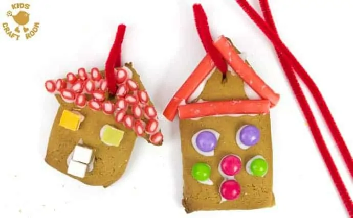This easy gingerbread house recipe is great fun for the whole family. Forget the frustrations of 3D houses that fall down and make pretty 2D gingerbread houses instead. Just as pretty and delicious but without all the hassle! These cute gingerbread houses can be hung on the Christmas tree and given as gifts too. step 6