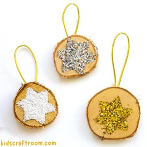 Sparkly Star Wood Slice Ornaments