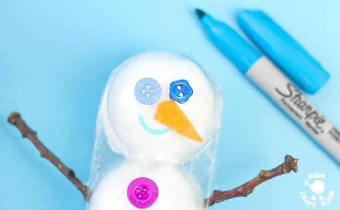 Step 7- 3D COTTON BALL SNOWMAN CRAFT - Here's a snowman idea with a difference! Learn how to make a 3D snowmen that really stand up! This is such a fun Winter craft for kids.