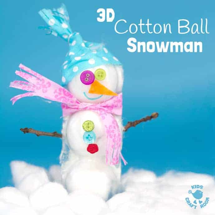 3D COTTON BALL SNOWMAN CRAFT - Here's a snowman craft idea with a difference! Learn how to make a 3D snowmen that really stand up! This is such a fun Winter craft for kids. #christmas #winter #christmascrafts #wintercrafts #snowman #snowmen #snowmancrafts #wintercraftideas #kidscrafts #kidscraftroom 