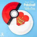 This Paper Plate Pokeball craft actually opens with storage space inside for figures, or cards! We've turned ours into a cute "I Choose You" Pokemon Valentine! This is such a fun Pokemon craft for kids. #valentine #valentinesday #valentinescraft #valentinecraft #valentinescrafts #valentinecrafts #valentinesdayforkids #heart #love #pokemon #pokeball #kidscrafts #paperplatecrafts #paperplate #kidscraftroom