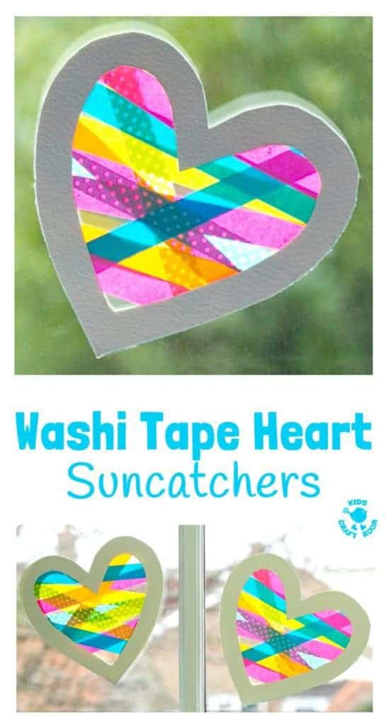 A heart craft with a WOW factor! This Washi Tape Heart Suncatcher craft is simple to make and looks amazing. A great Mother's Day or Valentine's Day craft for kids. #valentine #valentinesday #valentinescraft #valentinecraft #valentinescrafts #valentinecrafts #valentinesdayforkids #hearts #heartcrafts #washitape #washitapecrafts #kidscrafts #kidscraftideas #craftsforkids #kidscraftroom #suncatchers #suncatchercrafts #windowcling #valentinesdaycraft #mothersday #mothersdaycraft
