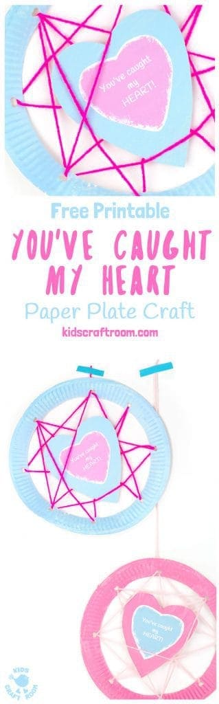 PAPER PLATE HEART CRAFT "YOU'VE CAUGHT MY HEART" (with printable) is adorably cute! A perfect Valentine's Day craft or Mother's Day craft for kids and a great gift for family, friends and teachers. #paperplatecrafts #paperplates #paperplatecraft #valentinesdaycrafts #valentinescrafts #valentinecrafts #heartcrafts #kidscrafts #kidscraftideas #mothersdaycrafts #valentinegift #mothersdaygift #paperplatecrafts #paperplates #paperplatecraft #valentinesdaycrafts