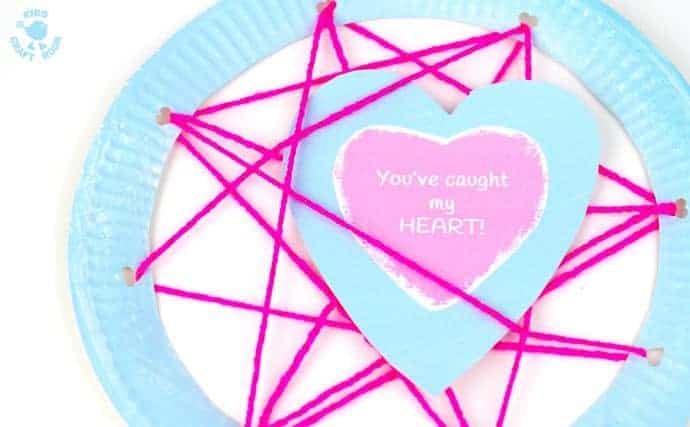 PAPER PLATE HEART CRAFT "YOU'VE CAUGHT MY HEART" (with printable) is adorably cute! A perfect Valentine's Day craft or Mother's Day craft for kids and a great gift for family, friends and teachers.