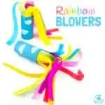 CARDBOARD TUBE RAINBOW BLOWERS are a colourful and fun kids craft! Kids love blowing this rainbow craft to see the streamers swoosh. A super TP roll St Patrick's Day craft or for a weather topic too.