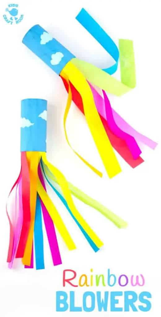 CARDBOARD TUBE RAINBOW BLOWERS are a colourful and fun kids craft! Kids love blowing this rainbow craft to see the streamers swoosh. A super TP roll St Patrick's Day craft or for a weather topic too. Great as a Spring craft or Summer craft too. #rainbow #stpatricks #stpatricksdaycrafts #rainbowcrafts #kidscrafts #craftsforkids #cardboardtubecrafts #kidscrafts #kidsactivities #kidscraftroom #summercrafts #springcrafts #preschoolcrafts #TProllcrafts